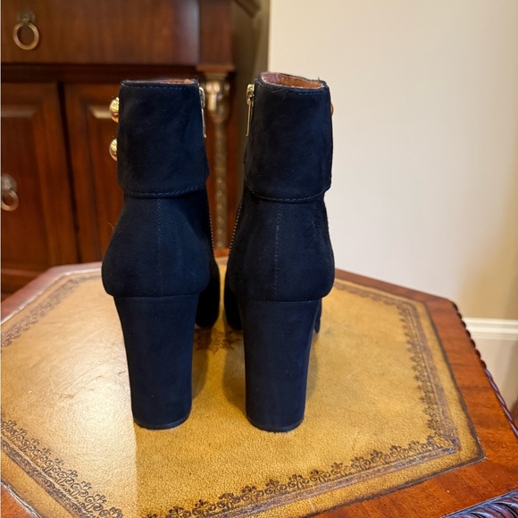 Kate Spade black suede heeled boots gold buttons size 9 - Picture 3 of 9